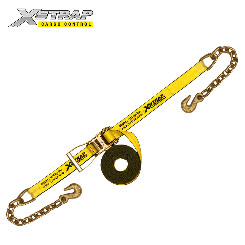 61709-2 Inch long wide ratchet straps with chain anchors