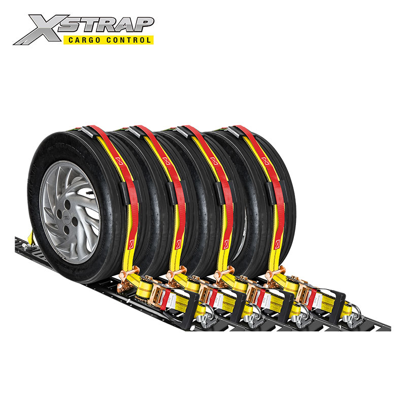 61826-2 Inch auto hauler straps with E track fittings and 3 rubber blocks