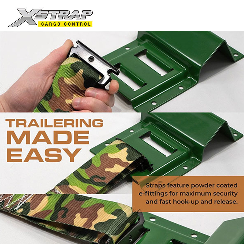 61830-2 Inch camo E track tie down straps with wheel chocks