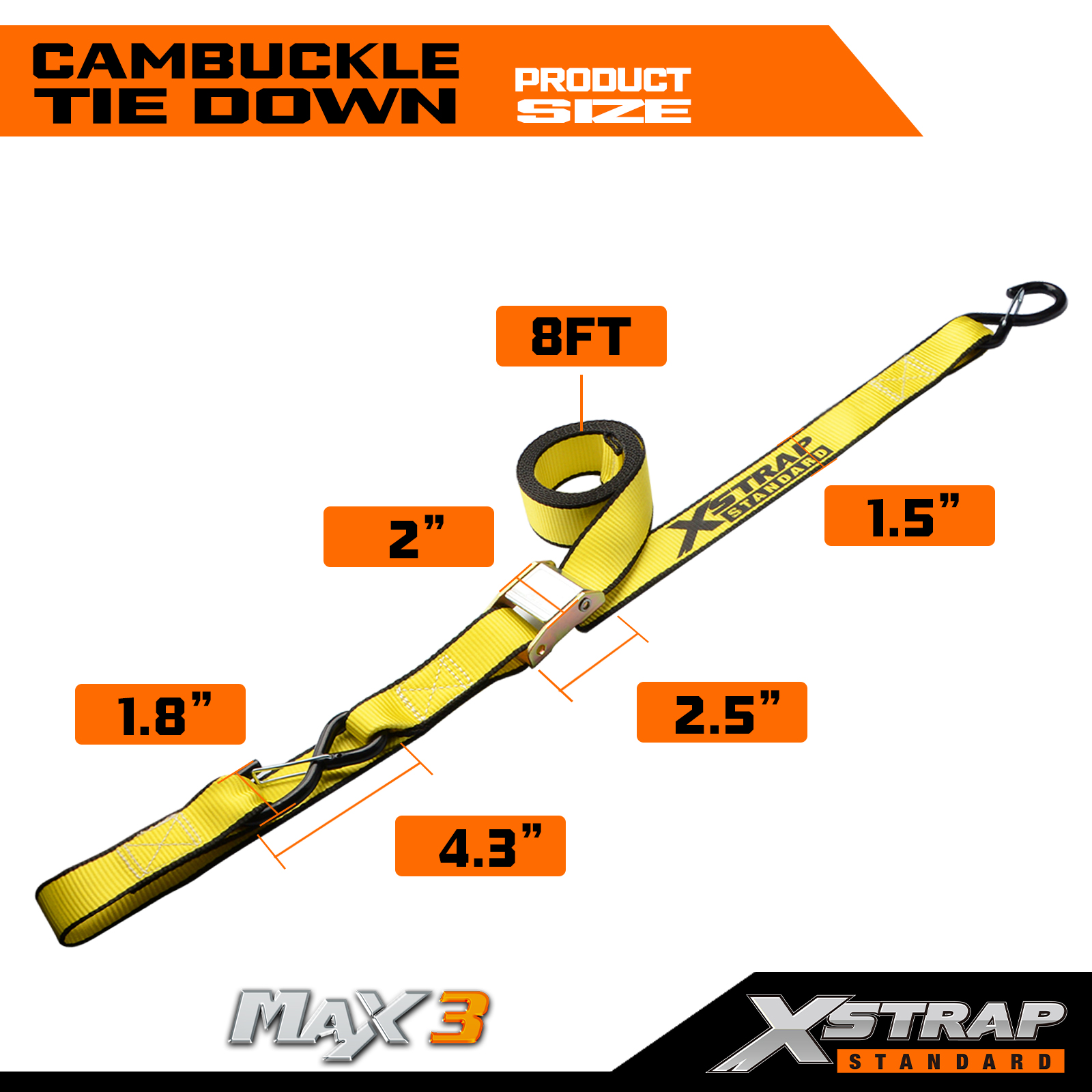 XSTRAP Motorcycle Tie Down Straps 1.5 in X 8FT Cambuckle Tie Down Set