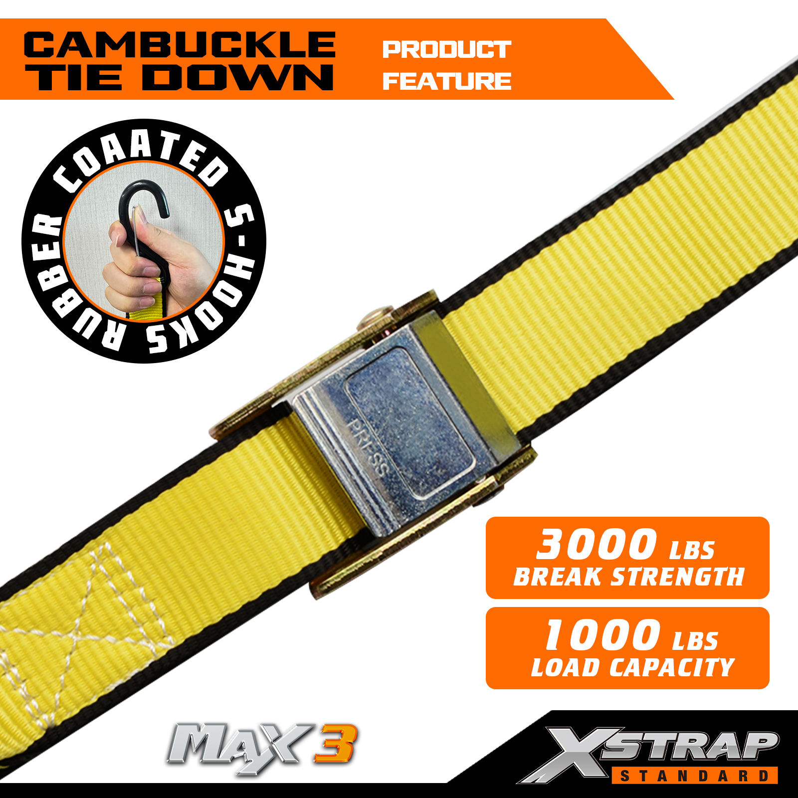 XSTRAP Motorcycle Tie Down Straps 1.5 in X 8FT Cambuckle Tie Down Set