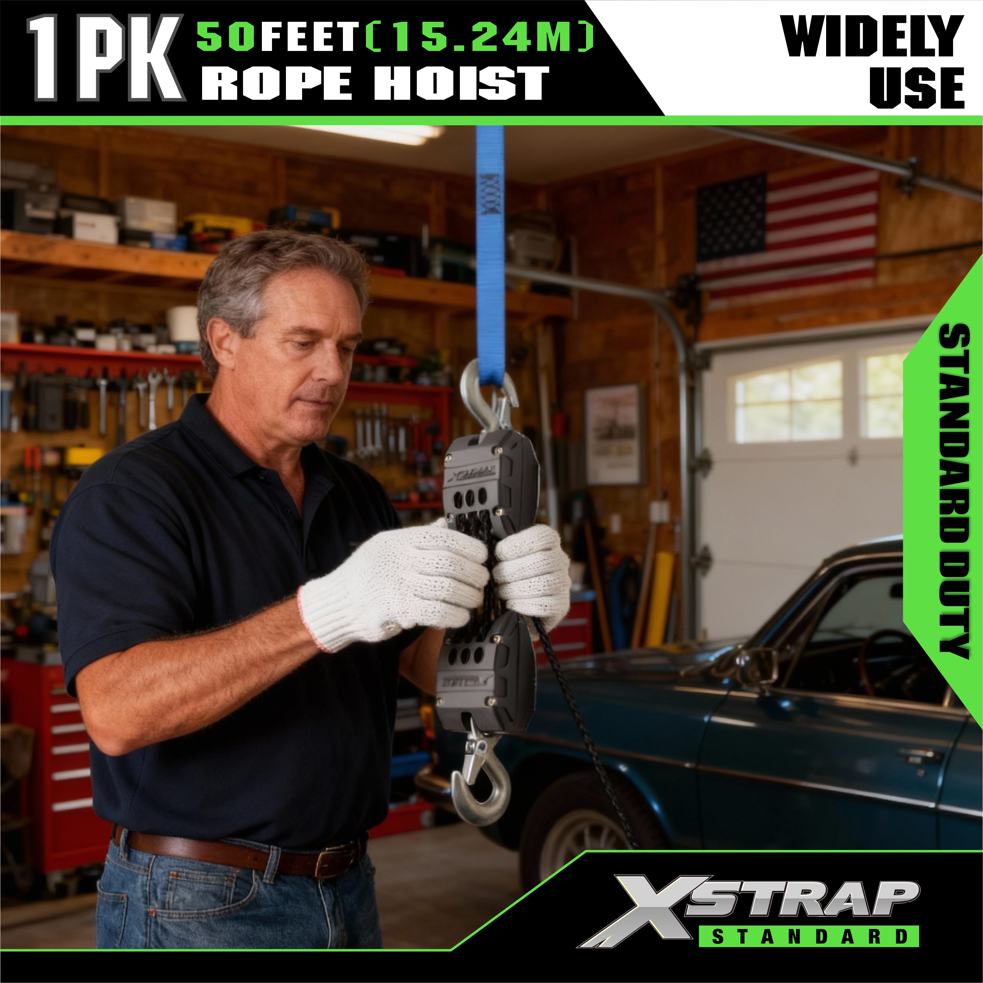 XSTRAP AHLT0003 White Rope Hoist Pulley System 1000LB Capacity