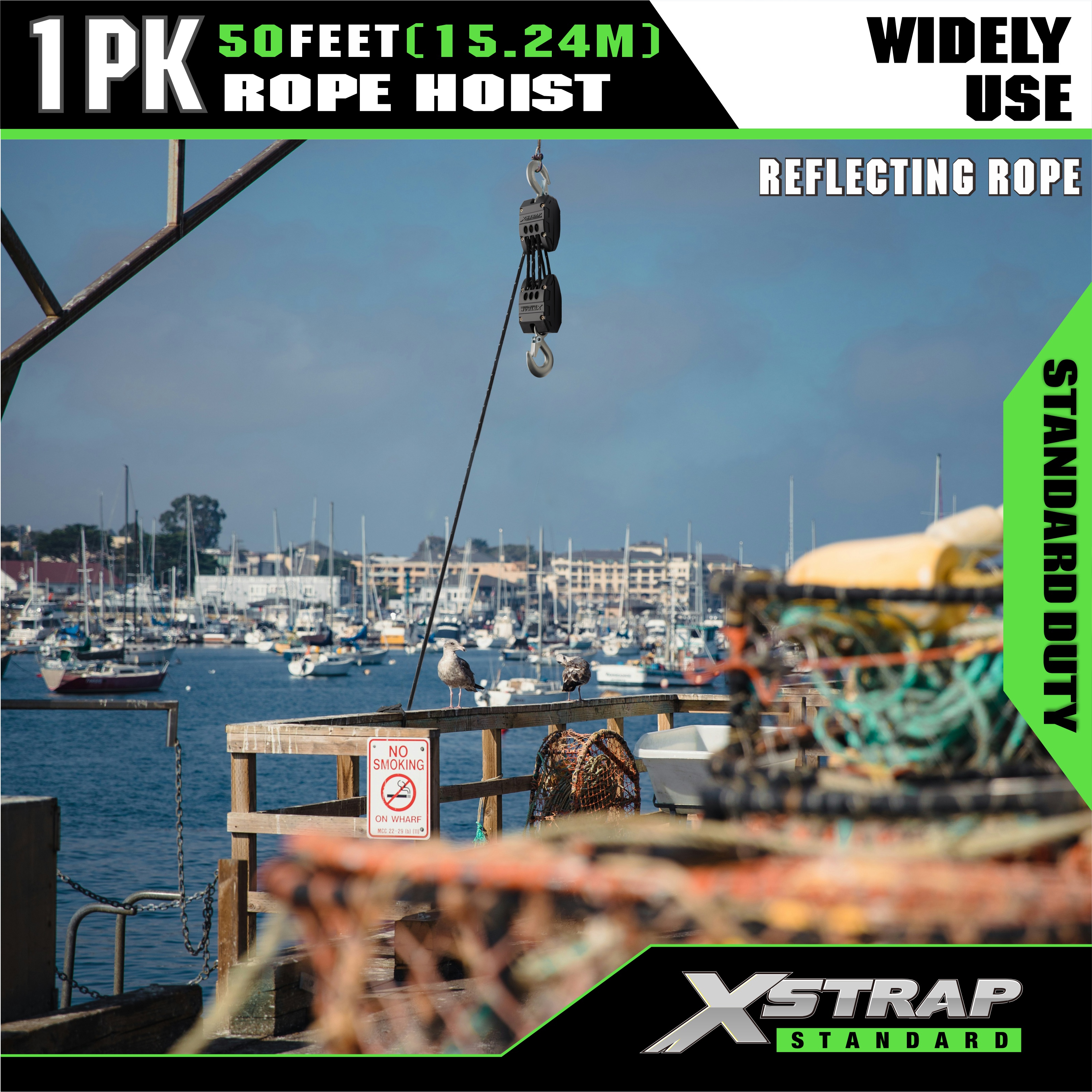 XSTRAP AHLT0003-reflective black Rope Hoist Pulley System 1000LB
