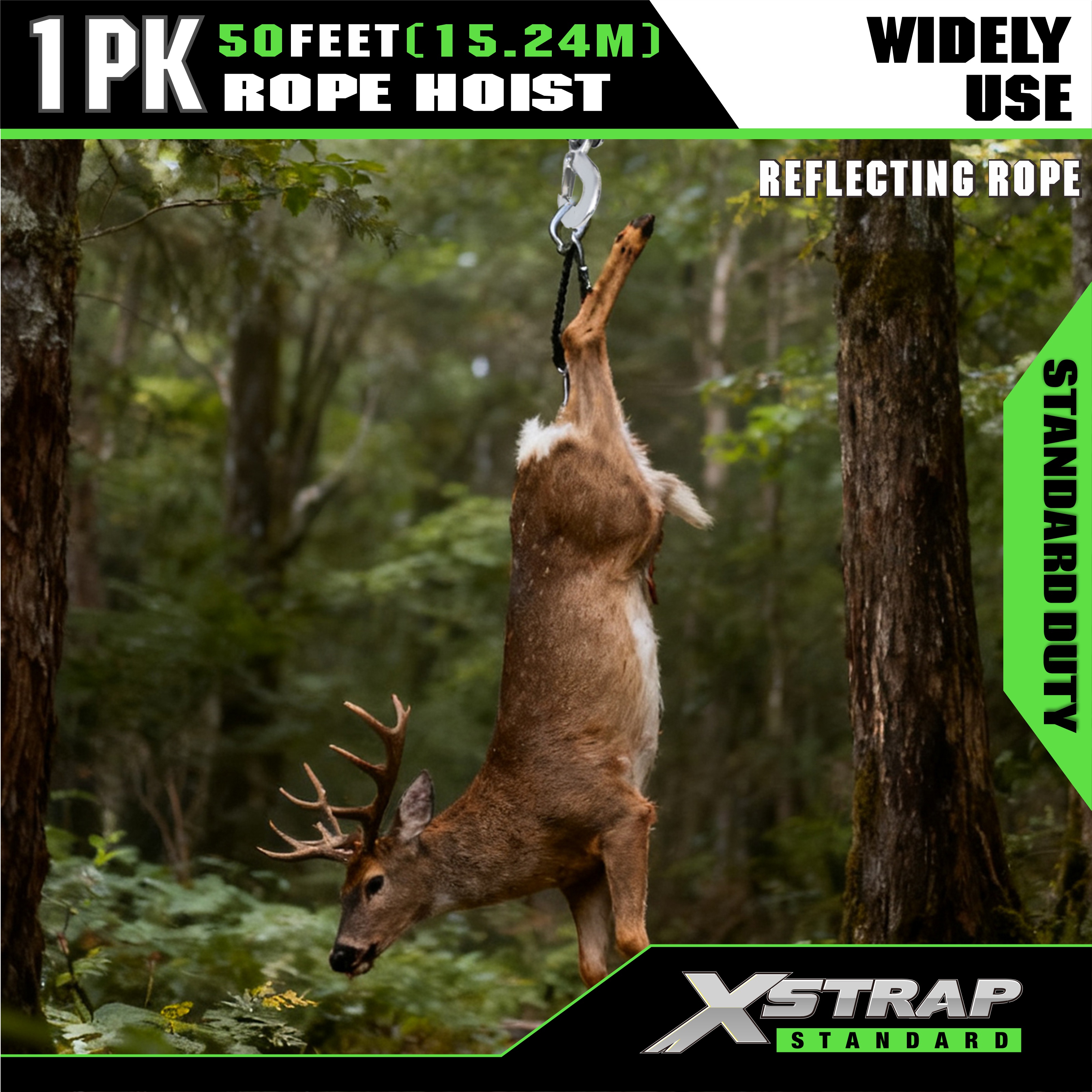 XSTRAP AHLT0003-reflective black Rope Hoist Pulley System 1000LB