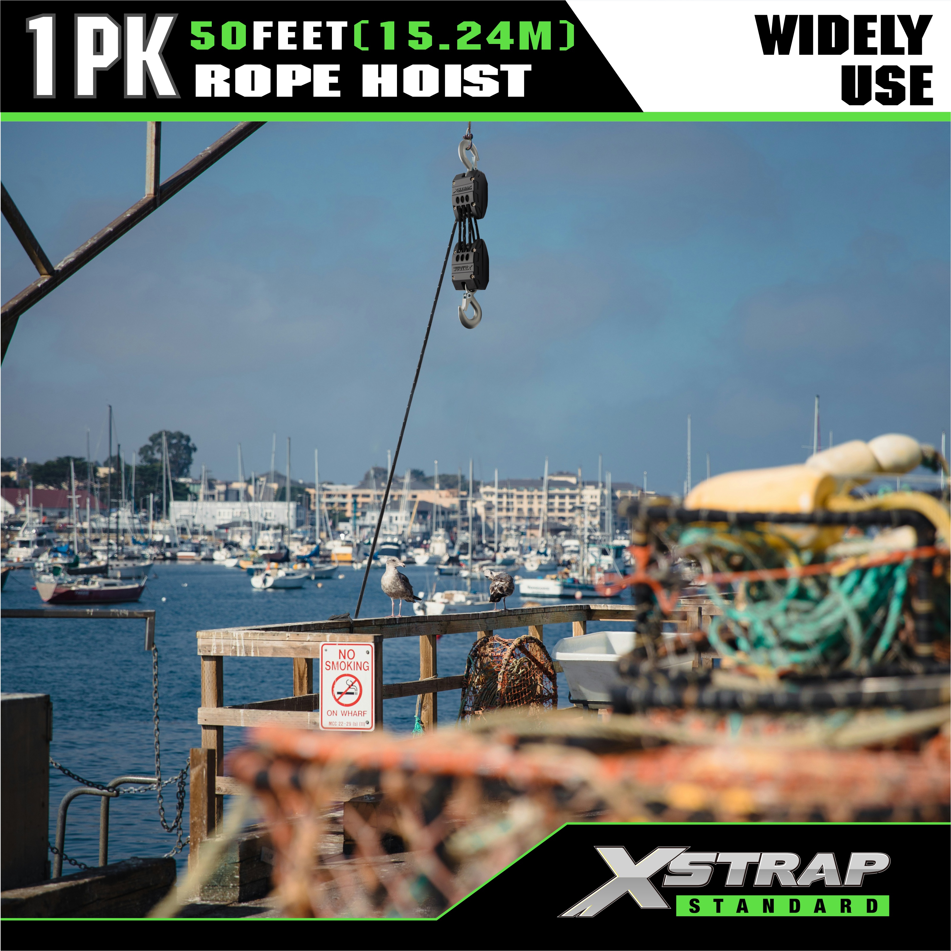 XSTRAP AHLT0003 Black Rope Hoist Pulley System 1000LB