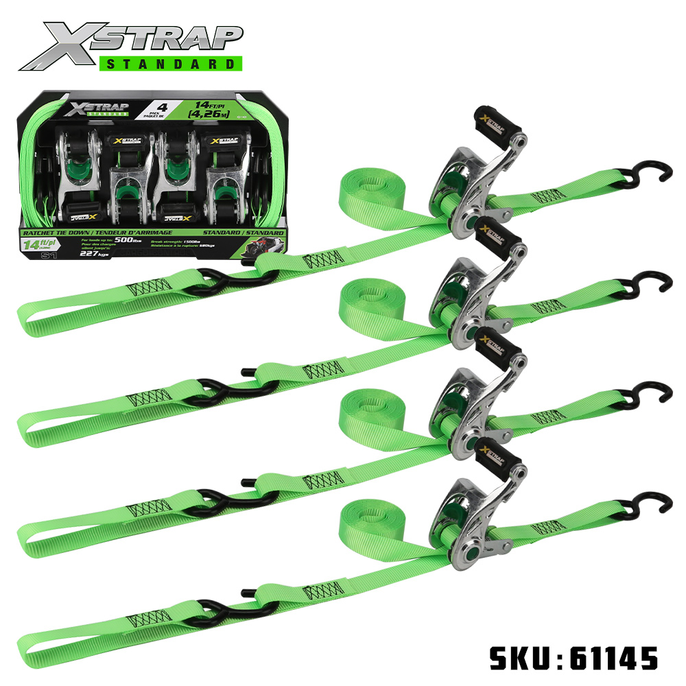  Xstrap 61145 1” x 14’ 4PK Aluminium Ratchet Tie Down with Soft Loop 500lb SWL