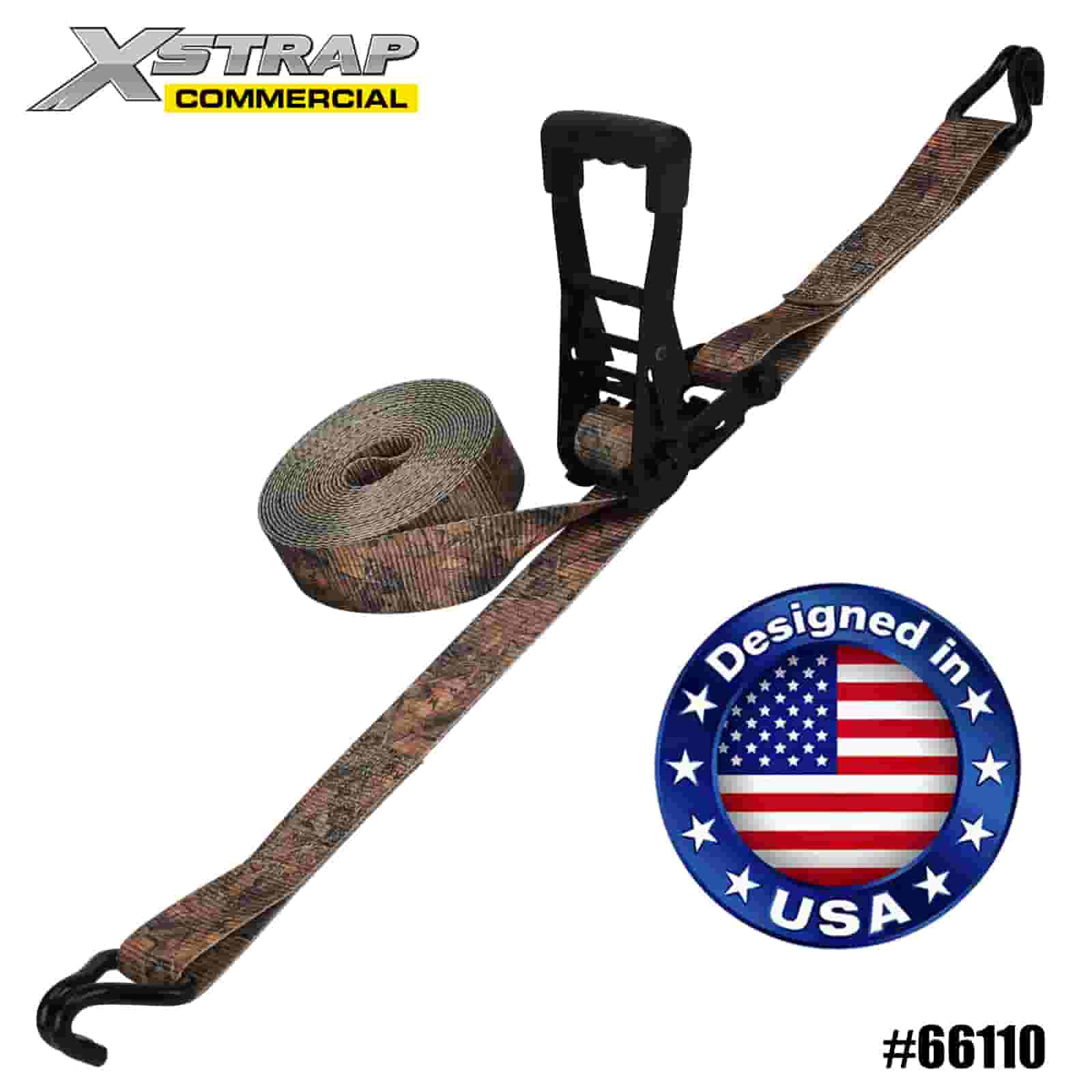 Xstrap 66110 2” x 27’ CAMO Ratchet Tie Down with Double J Hooks 3333lb SWL