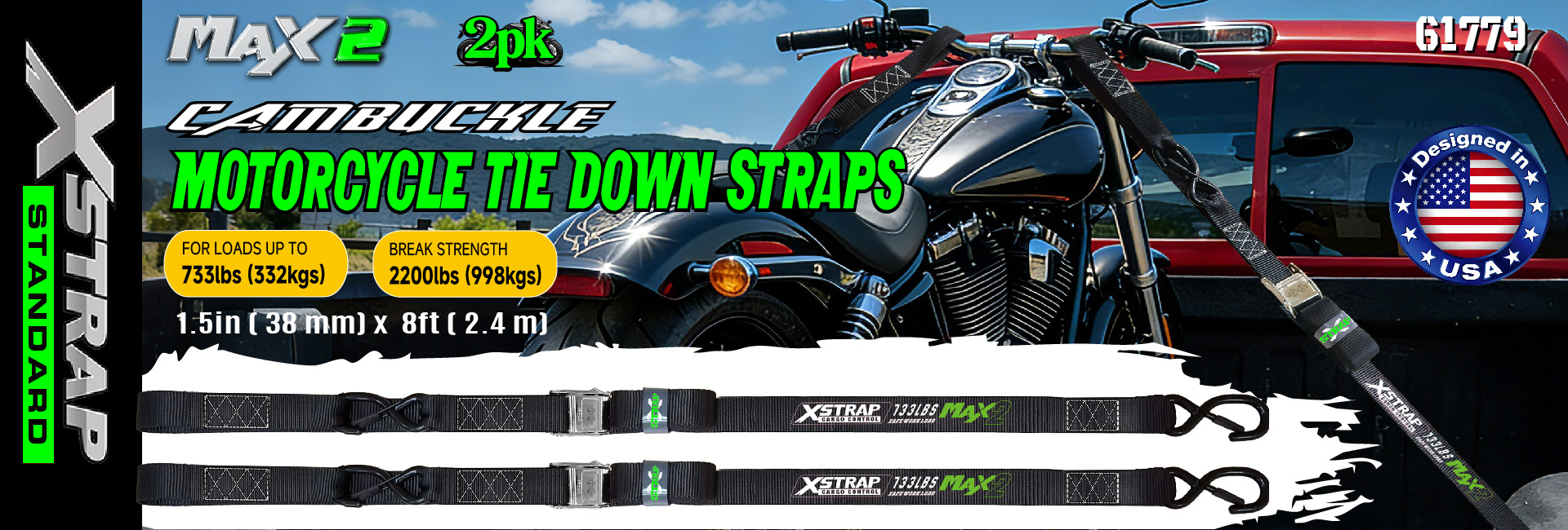 Xstrap 61742 Motorcycle Tie Down Straps 733LB SWL