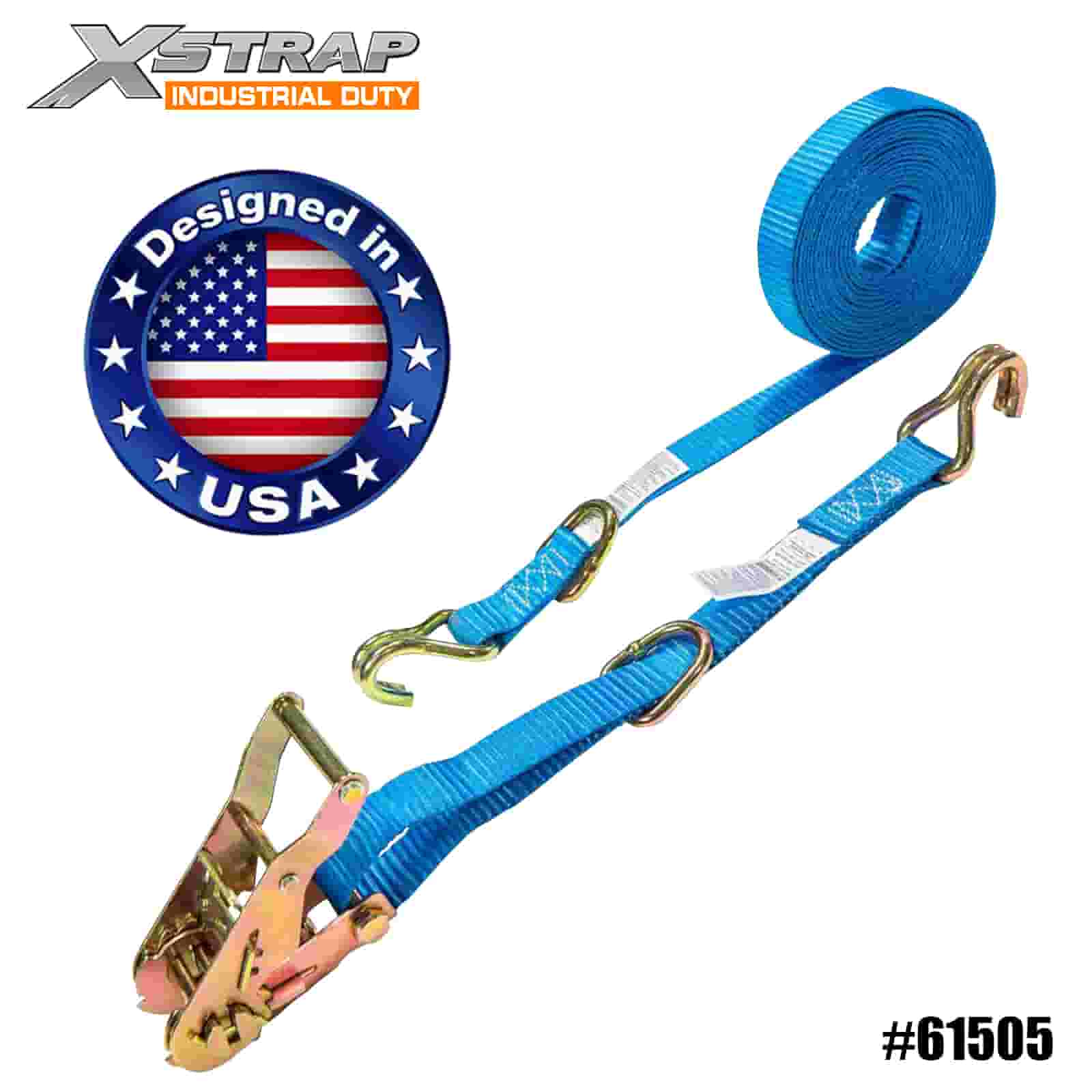 Xstrap 61505 1” x 15’ 4PK Ratchet Strap with D-Ring and Wire Hooks 400lb SWL