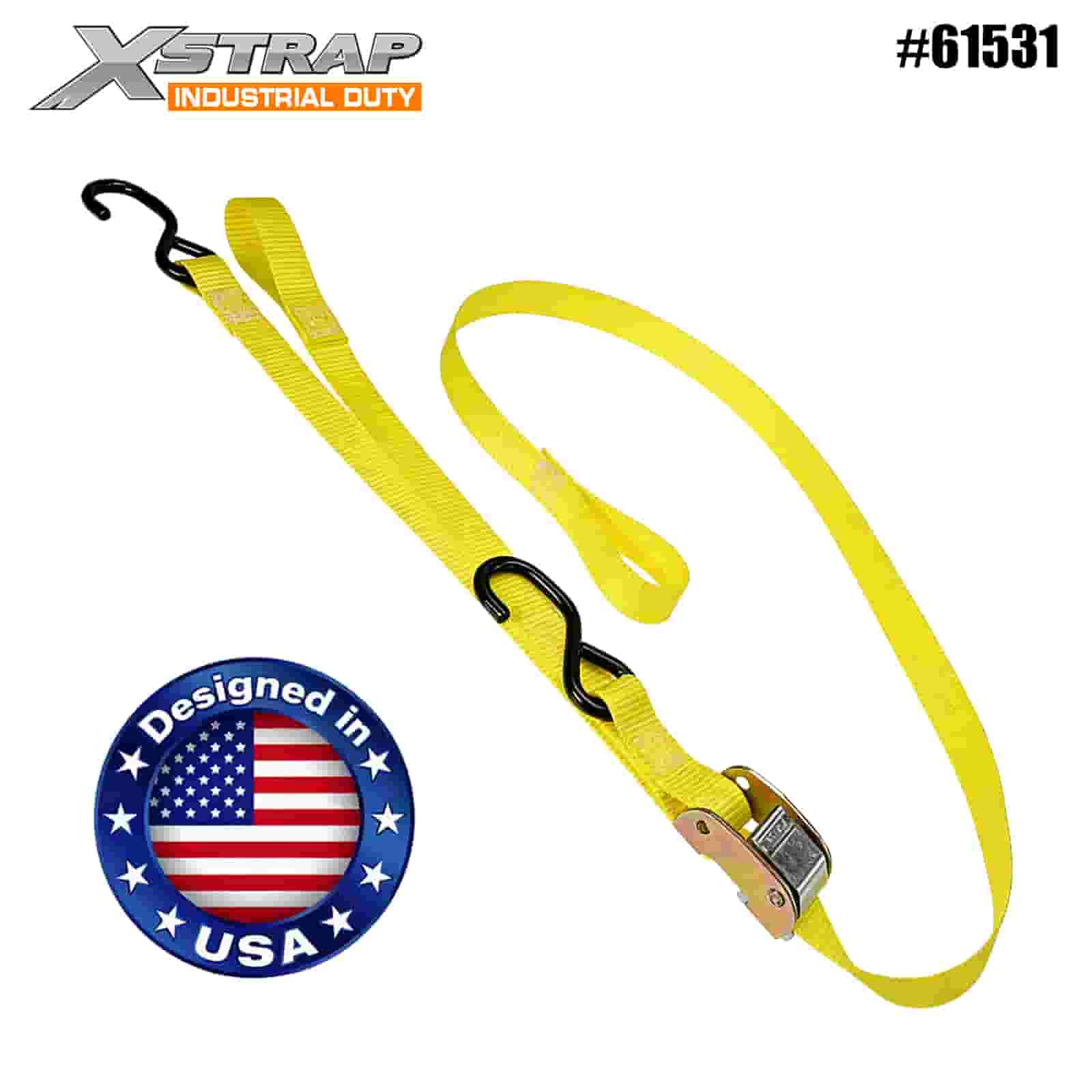 Xstrap 61531 1” x 6’ 4PK Motorcycle Cam Buckle Handlebar Strap with S Hooks & Pull Loop 400lb SWL