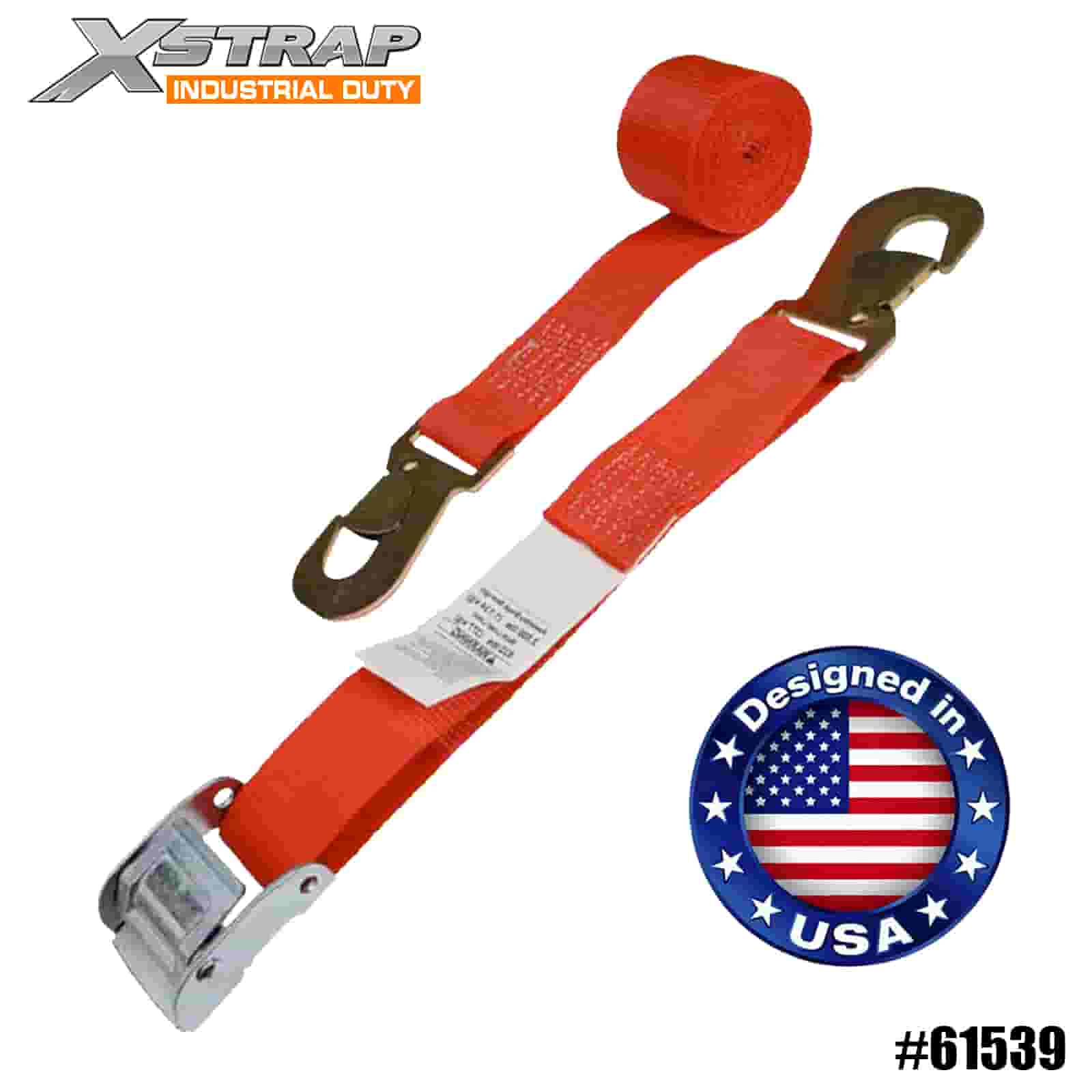 Xstrap 61539 2” x 8’ 4PK Motorcycle Cam Buckle Strap with Flat Snap Hook 400lb SWL