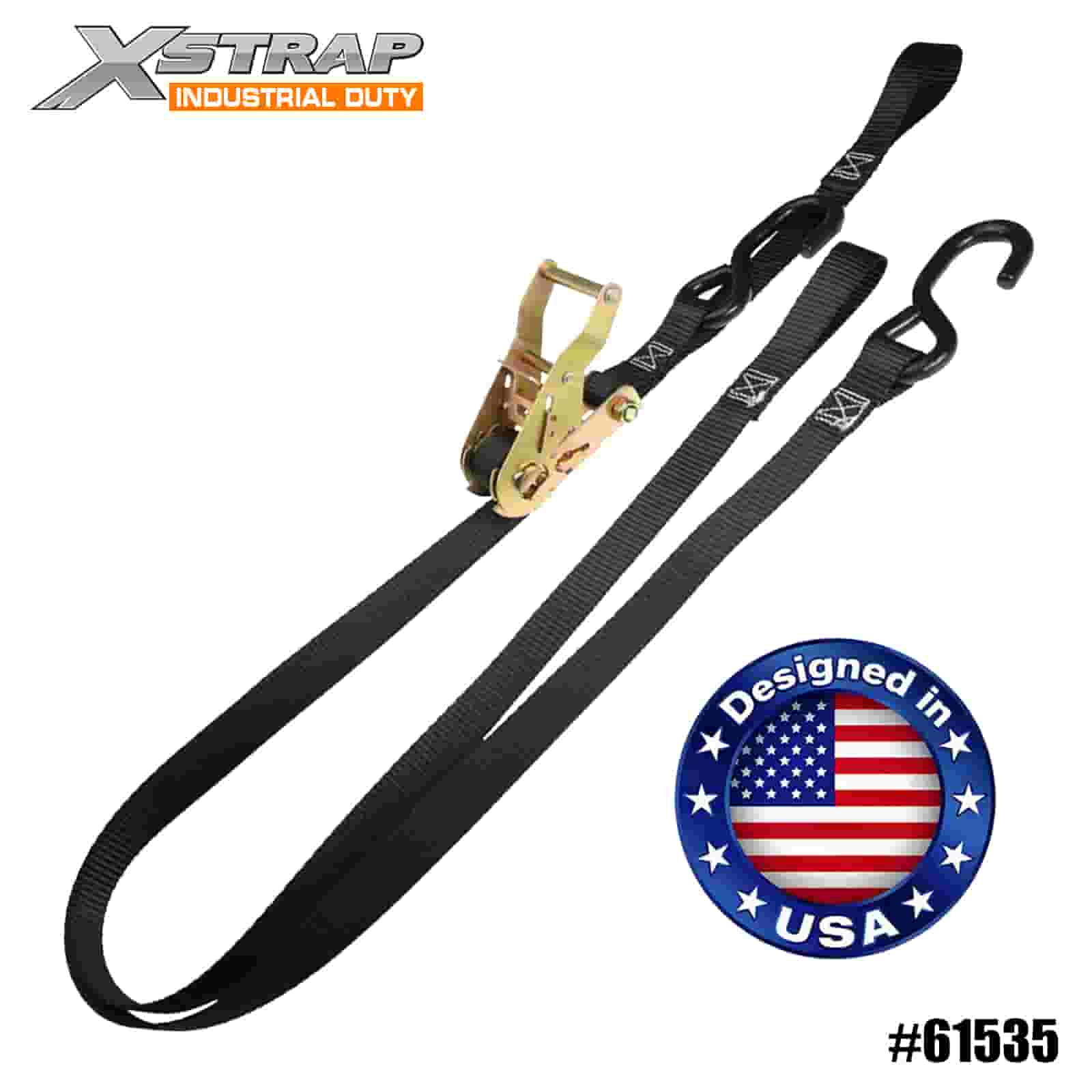 Xstrap 61535 1” x 7’ 4PK Motorcycle Ratchet Strap with Handlebar Strap & S Hooks 833lb SWL