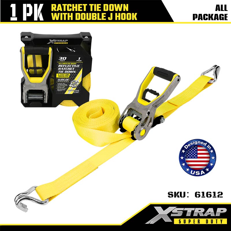 Xstrap 61612 2” x 30’ Ratchet Tie Down with Double J Hooks 3333lb SWL
