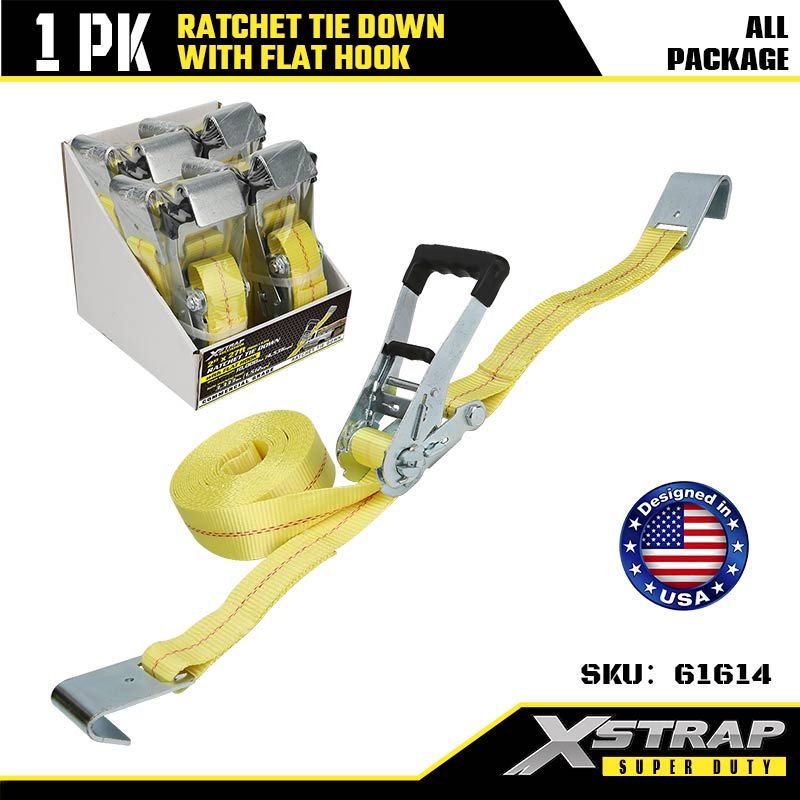 Xstrap 61614 2” x 27’ Ratchet Tie Down with Flat Hooks 3333lb SWL