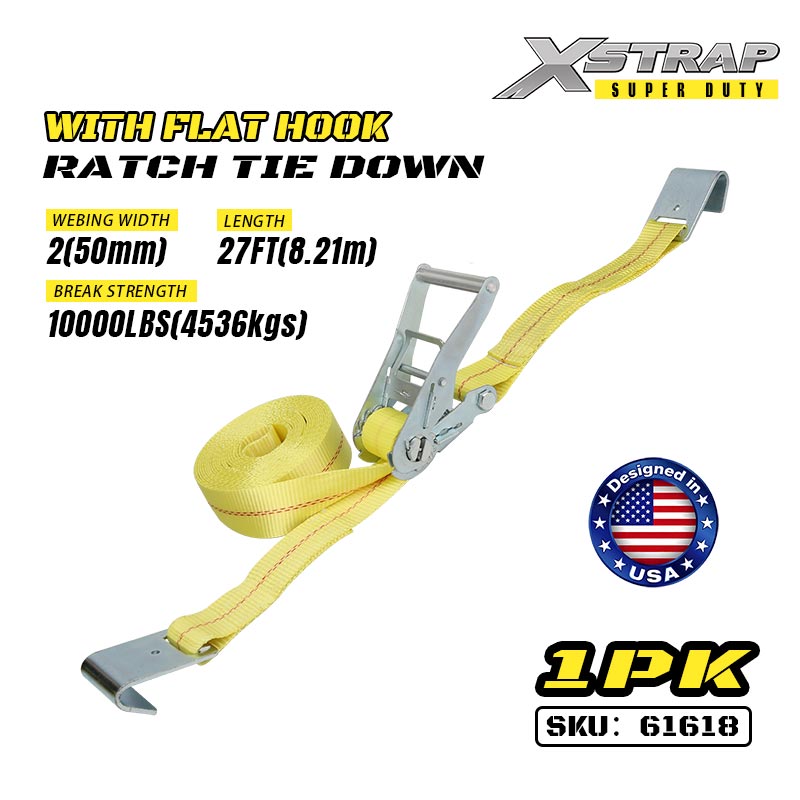Xstrap 61618 2” x 27’ Ratchet Tie Down with Flat Hooks 3333lb SWL