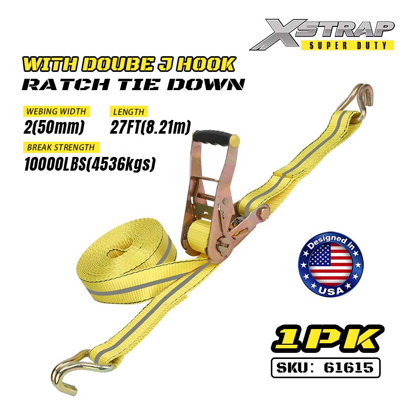 Xstrap 61615 2” x 27’ Ratchet Tie Down with Double J Hooks 3333lb SWL