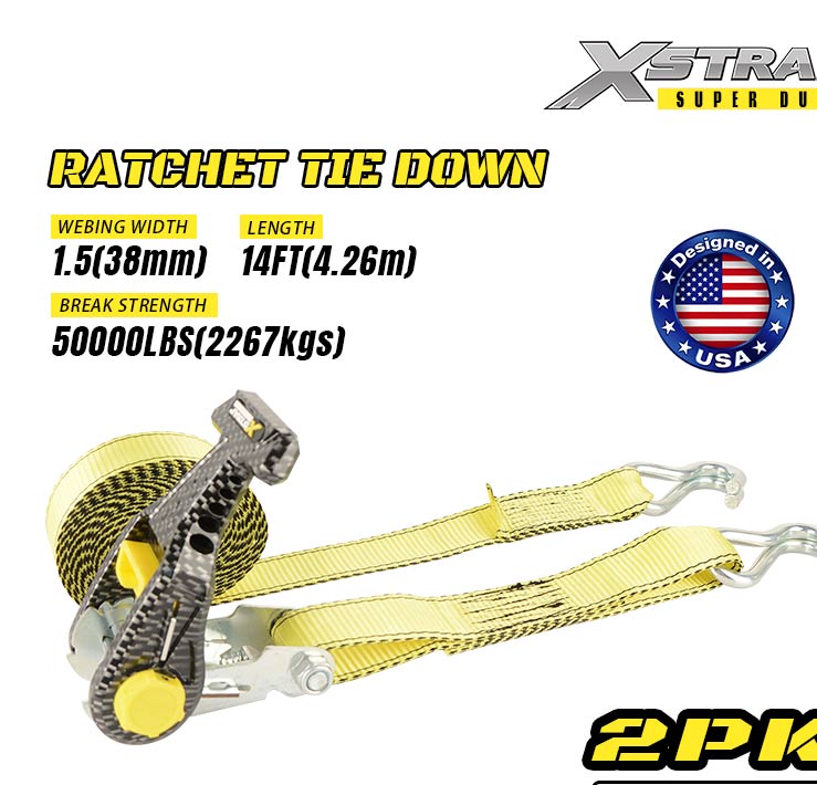 Xstrap 61620 2PK 1-1/2” x 14’ Ratchet Tie Down with Double J Hooks 1667lb SWL