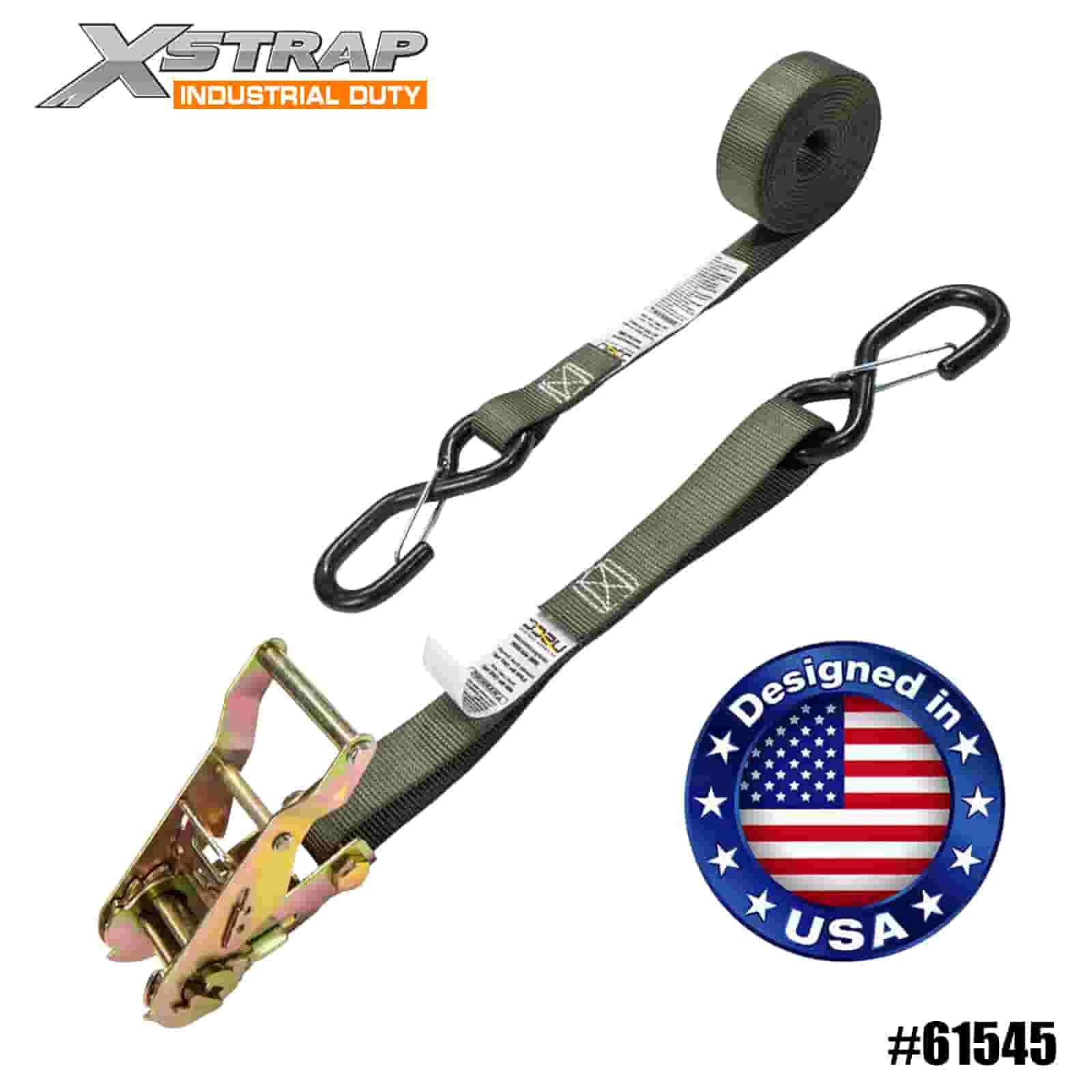 Xstrap 61545 4PK 1” x 8’ Ratchet Strap with Vinyl Coated Safety S Hooks 833lb SWL