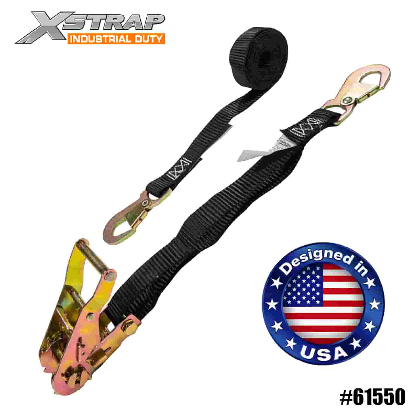 Xstrap 61550 1” x 15’ ATV & AUV Ratchet Strap with Flat Snap Hooks 1000lb SWL