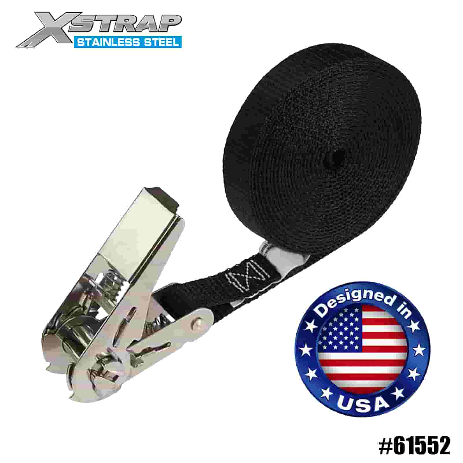 Xstrap 61552 1” x 15’ Black Endless Stainless Steel Thumb Ratchet 500lb SWL