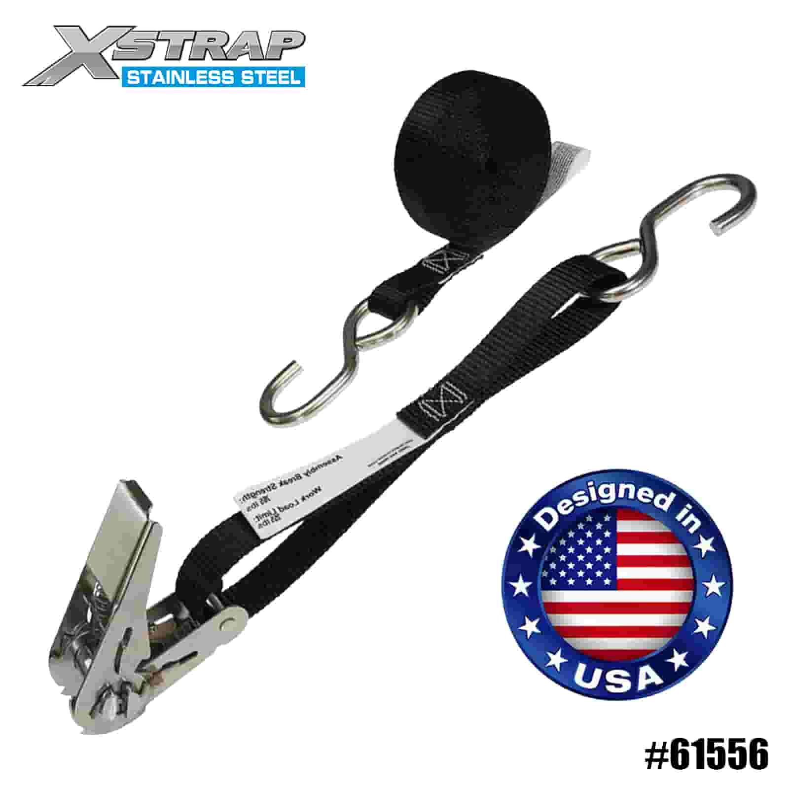 Xstrap 61556 1” x 10’ Black Stainless Steel Thumb Ratchet Strap with S Hooks 255lb SWL
