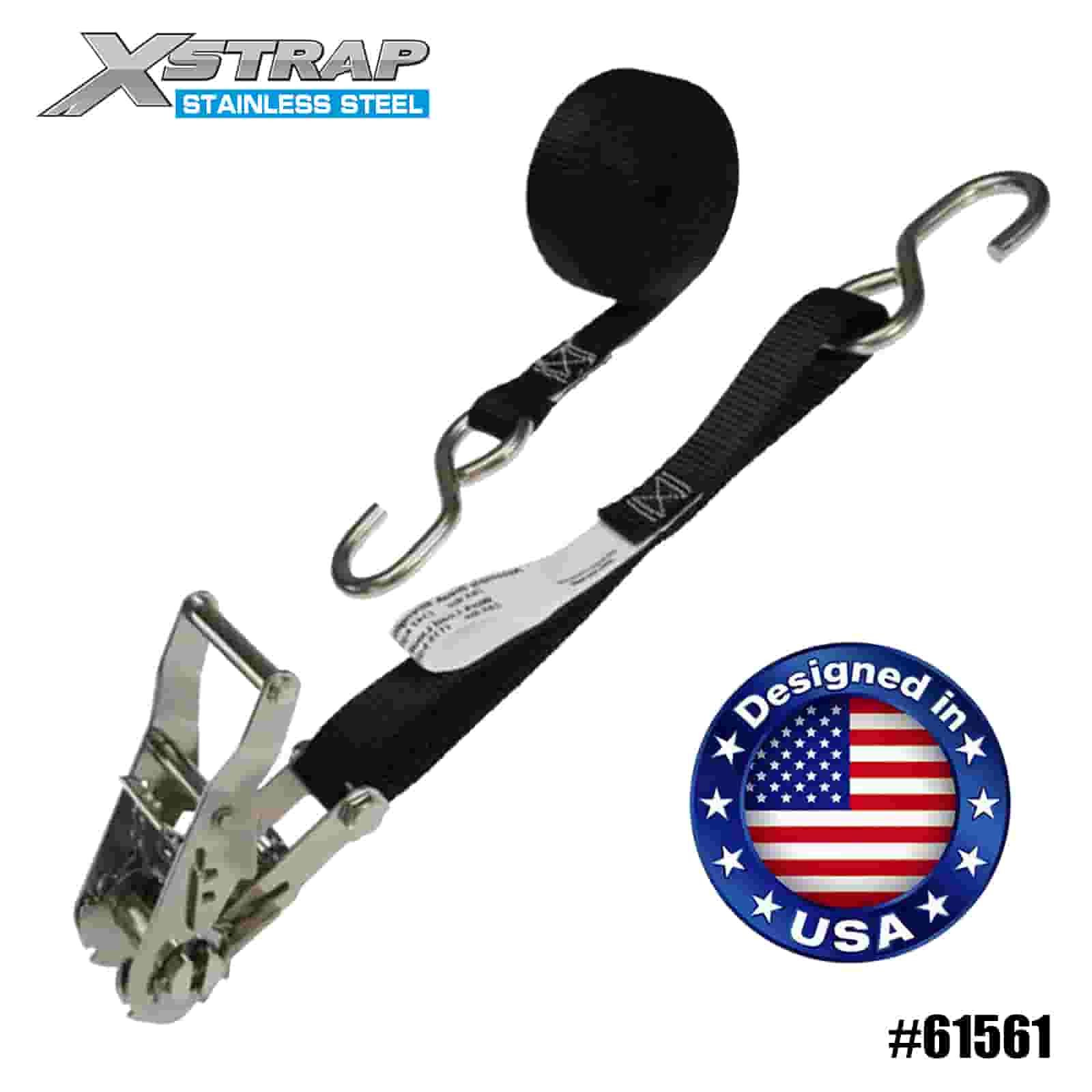 Xstrap 61561 4PK 1” x 6’ Black Ratchet Strap with Stainless Steel Ratchet and S Hooks 400lb SWL