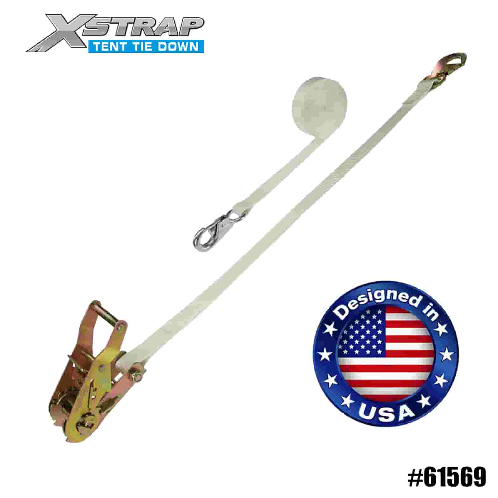 Xstrap 61569 4PK 1” x 12’ White Tent Ratchet Strap with Bull Nose Snap Hook and Flat Hook 1100lb SWL