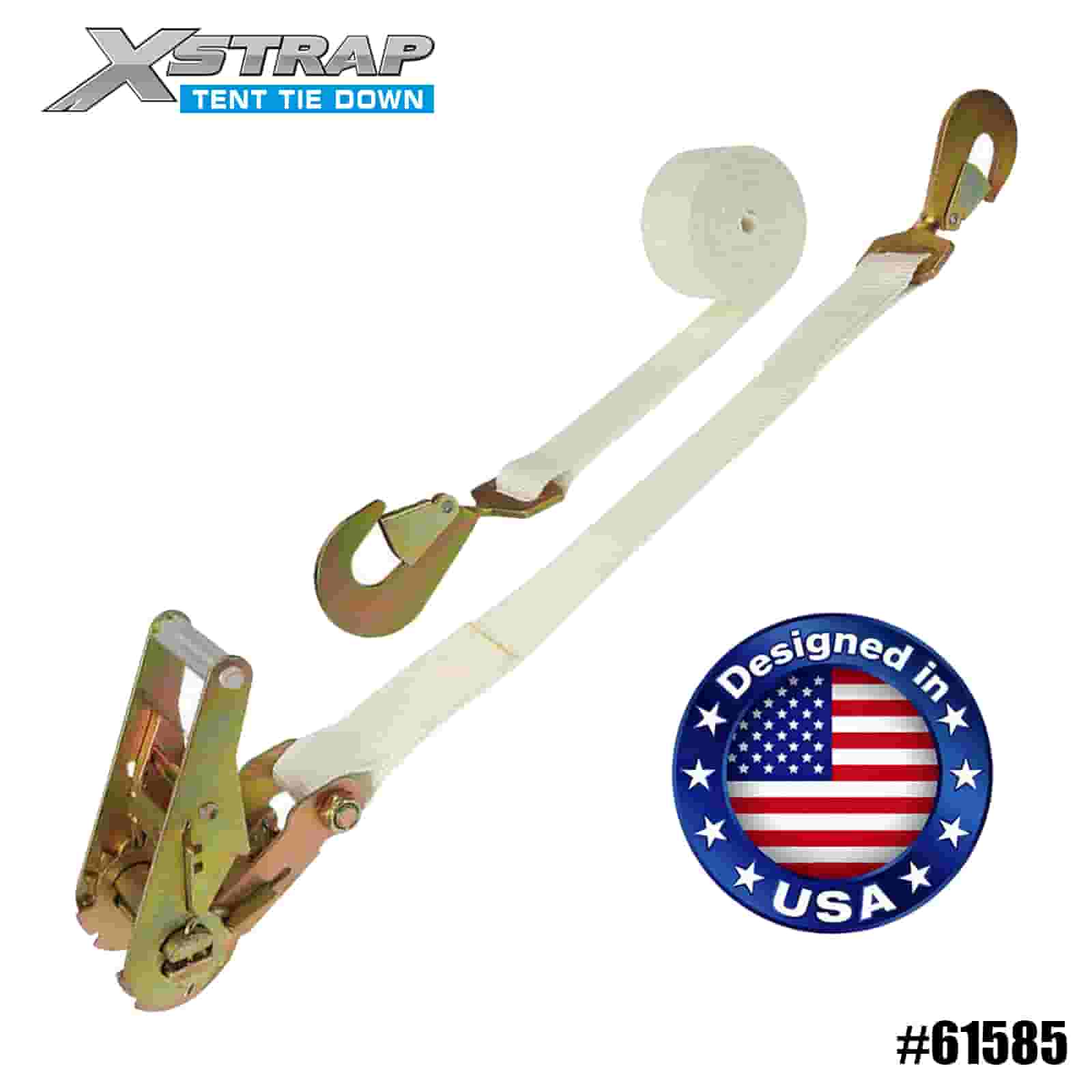 Xstrap 61581 4PK 2” x 16’ White Tent Ratchet Strap with Twisted Snap Hook 3333lb SWL