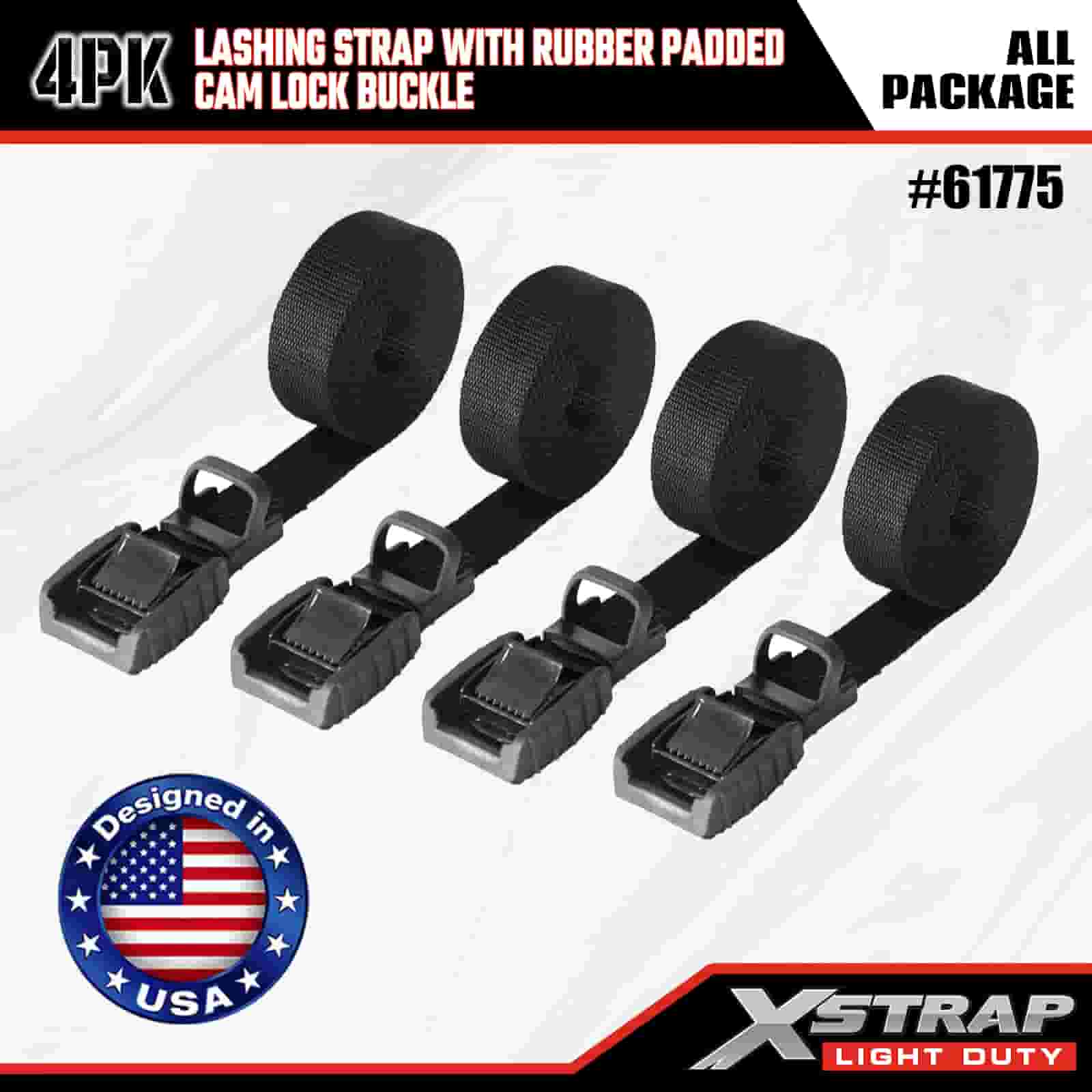 Xstrap 61775 4PK 1” x 16’ Lashing Strap with Rubber Padded Cam Lock Buckle 200 lb SWL