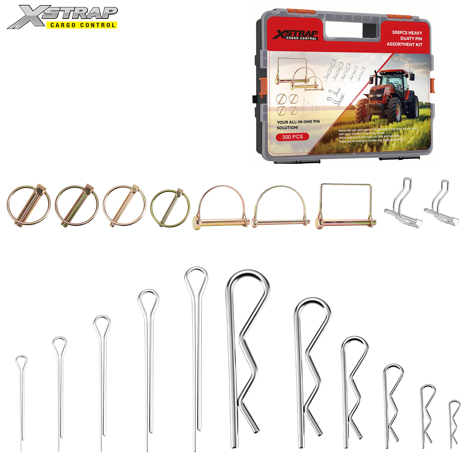 Xstrap 40625 300PCS Heavy Duty Lynch Pin & Hitch Pin Assortment Kit