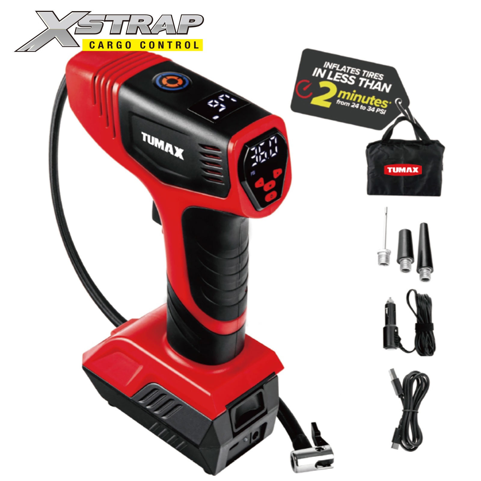 Xstrap 42100 Pistol-Grip Tire Air Compressor with LED Light & Dual Power System