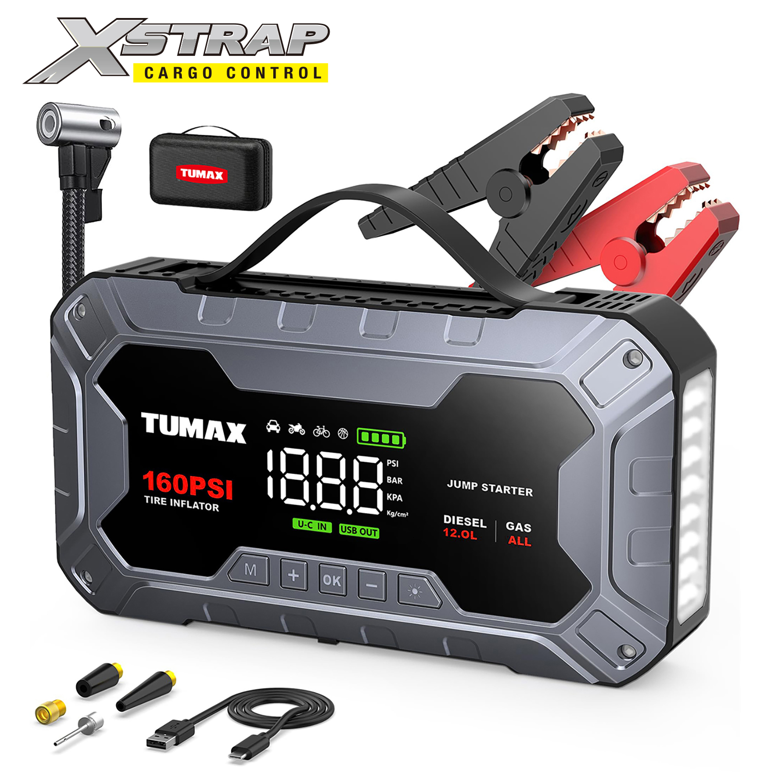 Xstrap 42400 8000A Jump Starter with Air Compressor and LED Flashlight